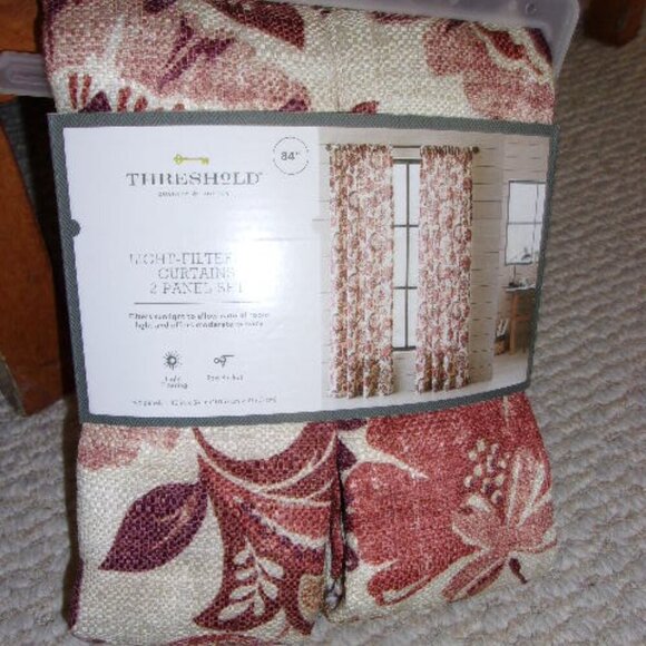 Threshold Warm Jacobean Light Filtering Curtain Set 40" x 84" 2 Panels #32120 - Picture 1 of 2